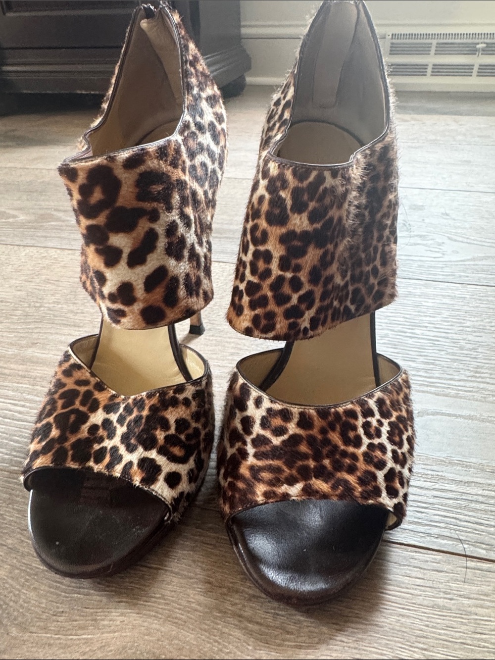 Jimmy Choo Leopard Print Open-Toe Ankle Cuff Heels